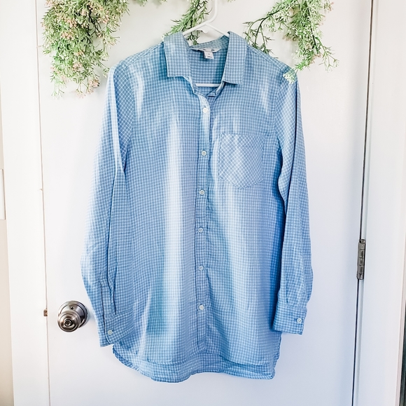 Old Navy Other - Old Navy Collared Blue & White Flannel Sleep Shirt